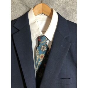 Jos. A. Bank Suit Jacket Mens 46 Short Blue Wool Check Stretch Notch Lapel